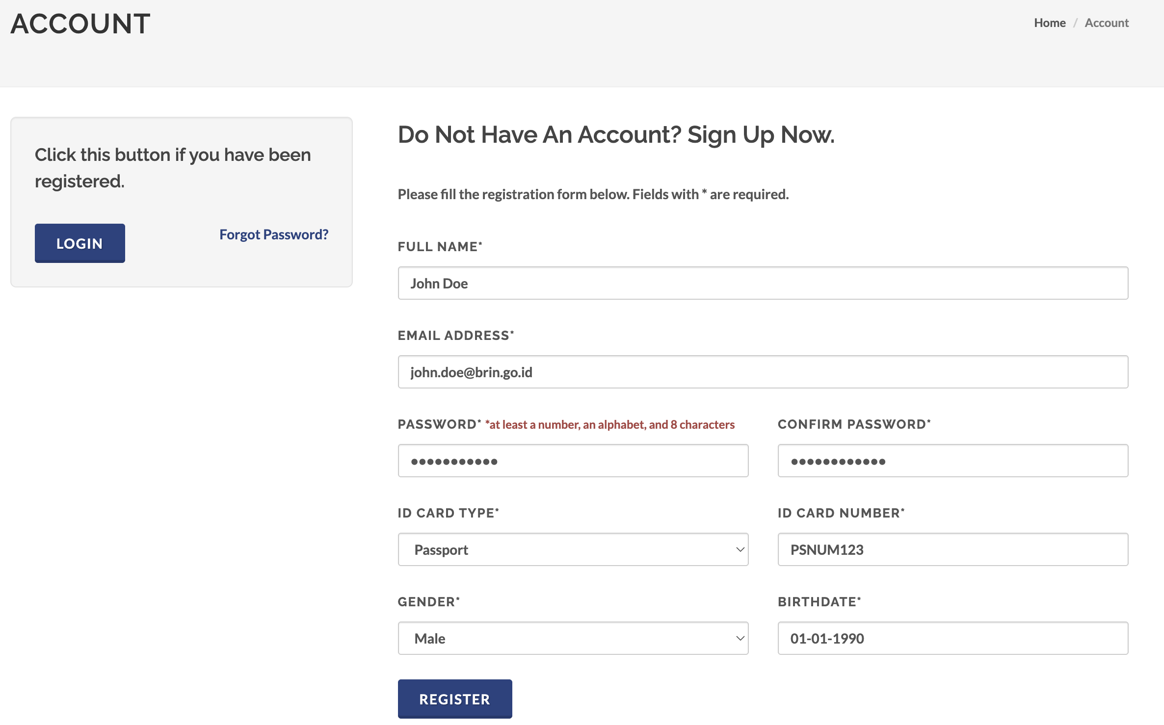 ELSA account registration page